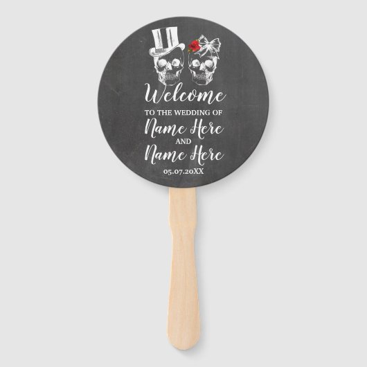 Éventail Programme de mariage Rose crâne Halloween Rouge (Devant)
