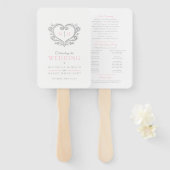 Éventail Programme de mariage rose et blanc du coeur argent (Devant et derrière)