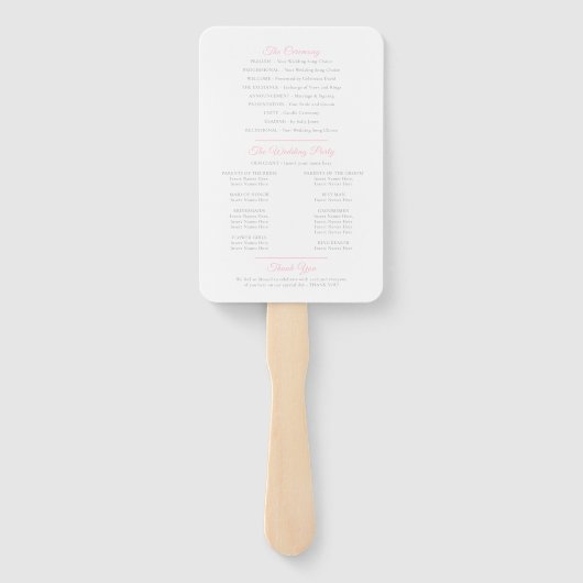 Éventail Programme de mariage rose et blanc du coeur argent (Dos)