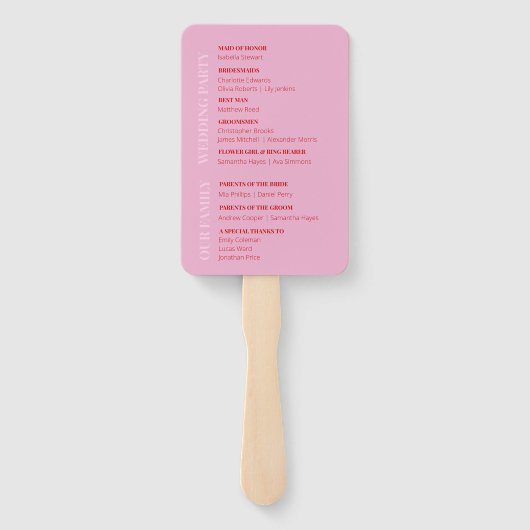 Éventail Programme de mariage rose et rouge vif Ensemble de (Dos)