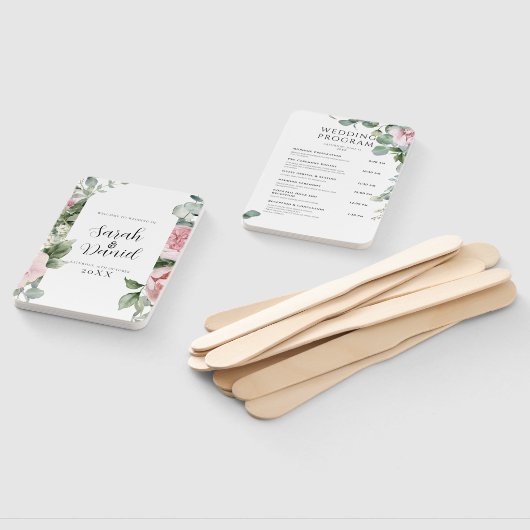 Éventail Programme de mariage rose floral Aquarelle (Non-assemblé)