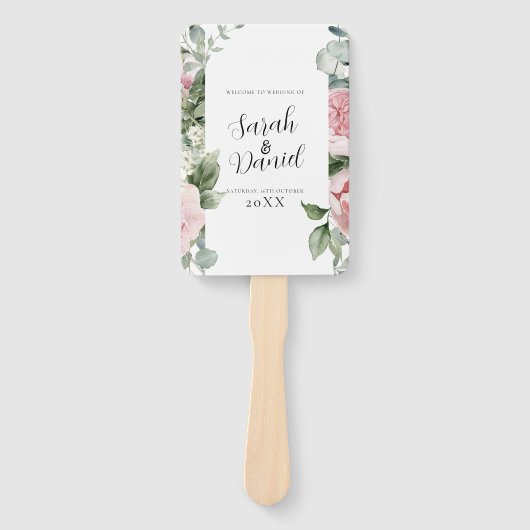 Éventail Programme de mariage rose floral Aquarelle (Devant)