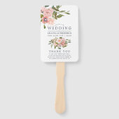 Éventail Programme de mariage rose floral et or rose (Devant)