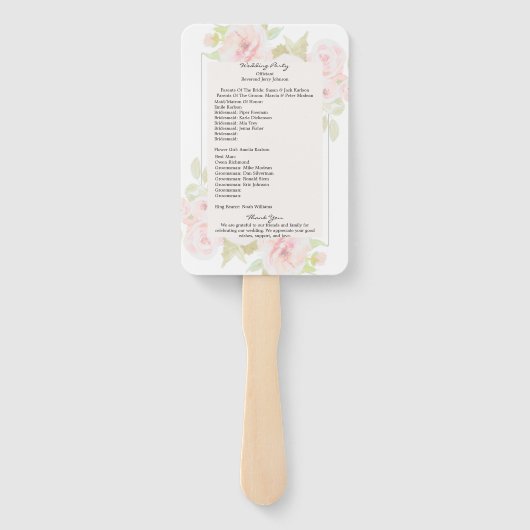 Éventail Programme de mariage rose fluo aquarelle (Dos)