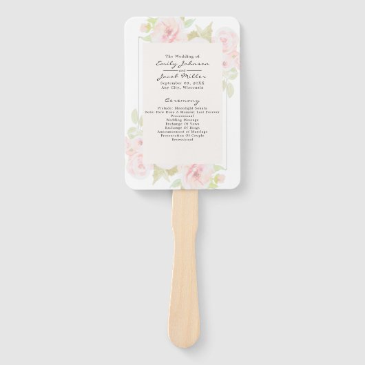 Éventail Programme de mariage rose fluo aquarelle (Devant)