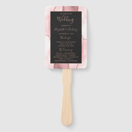 Éventail Programme de mariage rose gold et agate rose pâle (Devant)