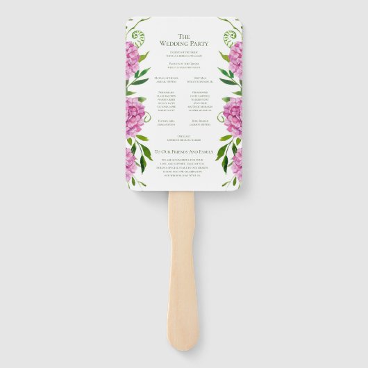 Éventail Programme de mariage rose Hydrangea (Dos)