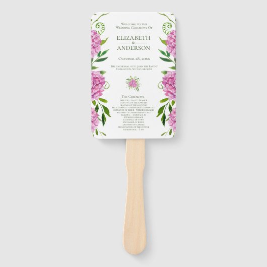 Éventail Programme de mariage rose Hydrangea (Devant)
