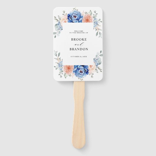 Éventail Programme de mariage rose pâle Dusty bleu marine (Devant)