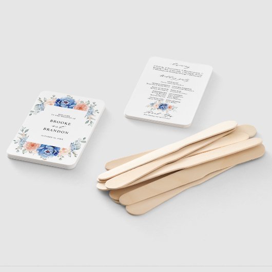 Éventail Programme de mariage rose pâle Dusty bleu marine (Non-assemblé)