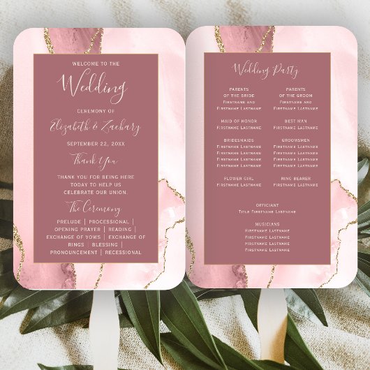 Éventail Programme de mariage Rose Poussiéreuse Blush Pink