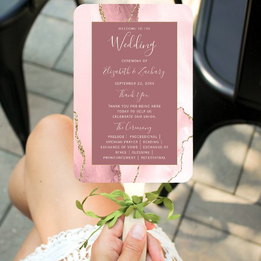 Éventail Programme de mariage Rose Poussiéreuse Blush Pink 