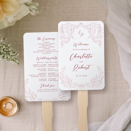 Éventail Programme de mariage rose Vintage
