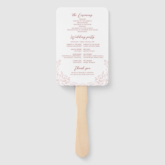 Éventail Programme de mariage rose Vintage (Dos)