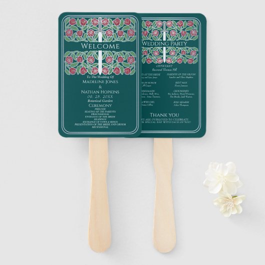 Éventail Programme de mariage royal avec épée florale argen (Devant et derrière)