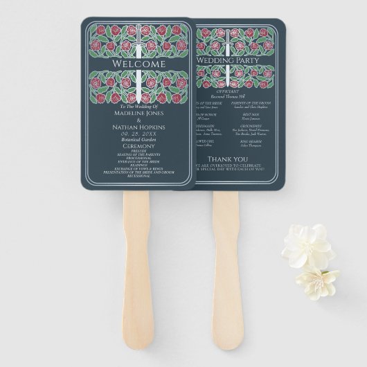 Éventail Programme de mariage royal avec épée florale grise (Devant et derrière)