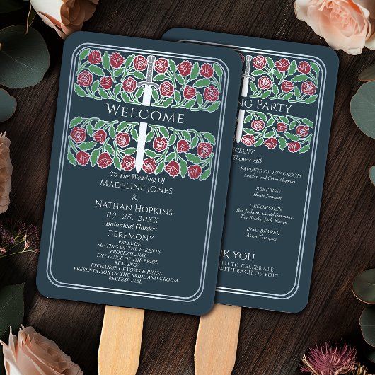Éventail Programme de mariage royal avec épée florale grise