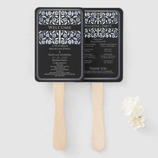 Éventail Programme de mariage royal Black Silver Sword (Devant et derrière)