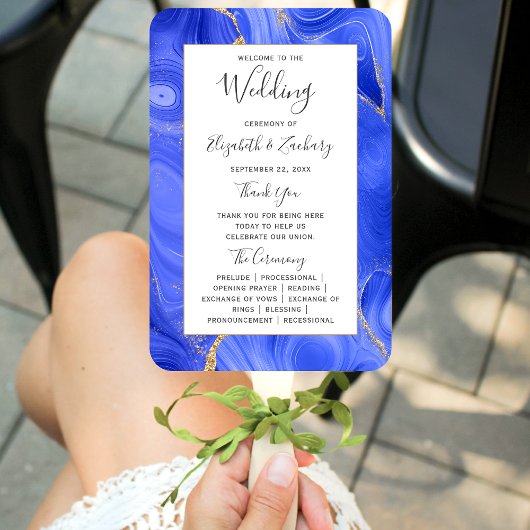Éventail Programme de mariage Royal Blue Gold Agate