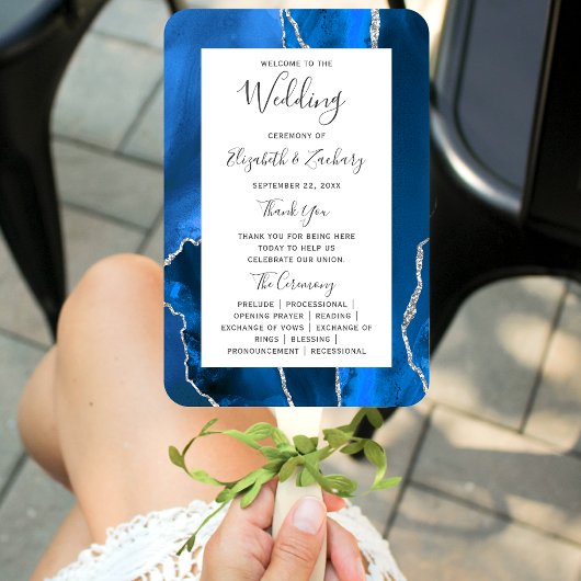 Éventail Programme de mariage Royal Blue Silver Agate