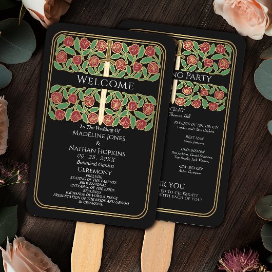 Éventail Programme de mariage royal de l'épée florale d'or