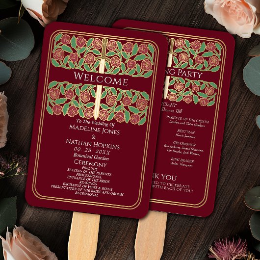Éventail Programme de mariage royal de l'épée florale d'or 