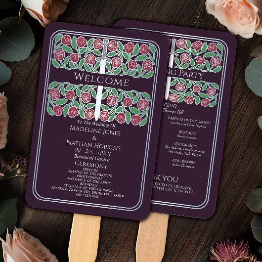 Éventail Programme de mariage royal Épée argentée florale A