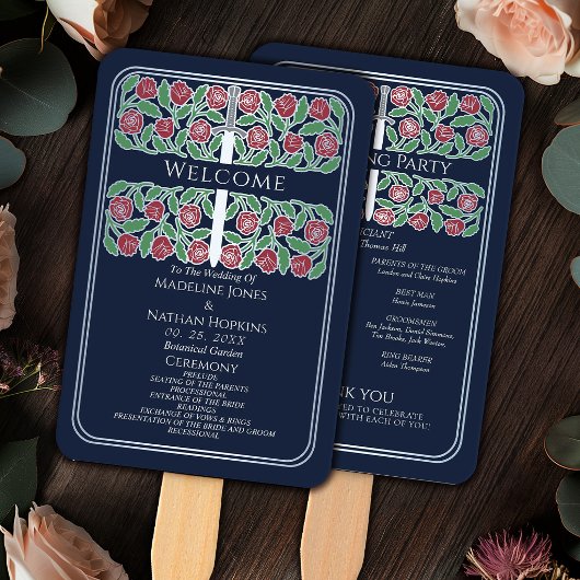 Éventail Programme de mariage royal Épée florale Argent Ble