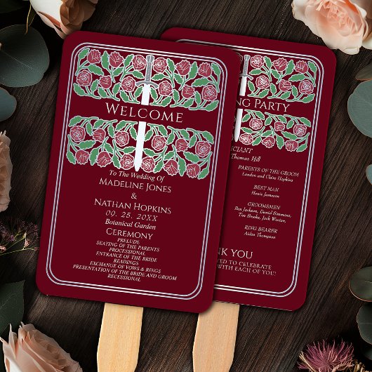 Éventail Programme de mariage royal épée florale argent rou