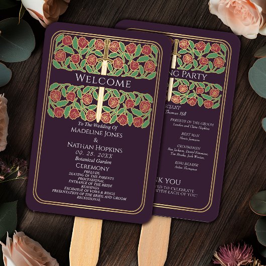 Éventail Programme de mariage royal Epée florale Or Aubergi