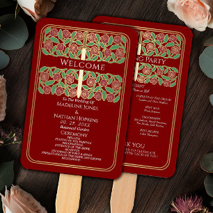 Éventail Programme de mariage royal épée florale or écarlat
