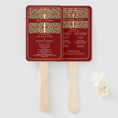 Éventail Programme de mariage royal épée florale or écarlat (Devant et derrière)