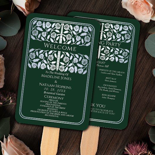 Éventail Programme de mariage royal épée médiévale verte en