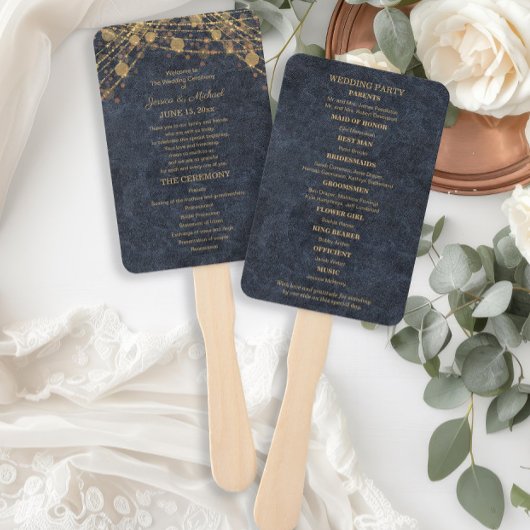 Éventail Programme de mariage Rustic Glam Bleu Or