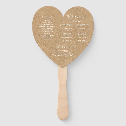 Éventail Programme de mariage Rustic Kraft Script Heart (Dos)