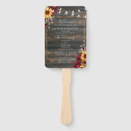 Éventail Programme de mariage Rustic Rose et Aster (Devant)