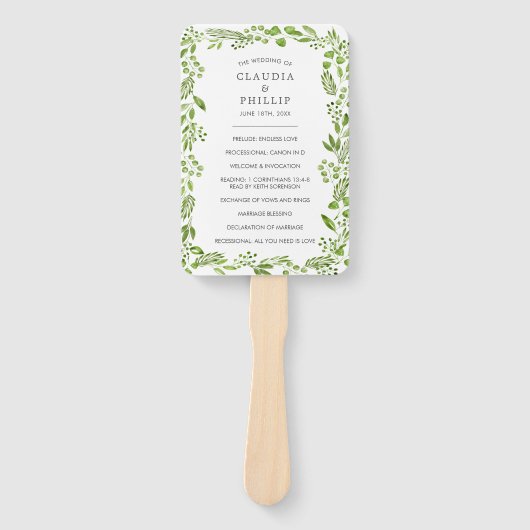 Éventail Programme de mariage rustique avec cadre de feuill (Devant)
