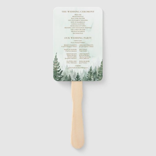 Éventail Programme de mariage rustique de la forêt de pins  (Dos)