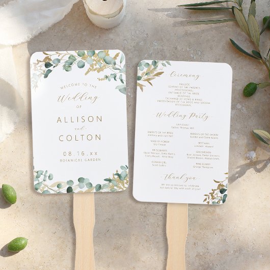Éventail Programme de mariage rustique d'eucalyptus de verd