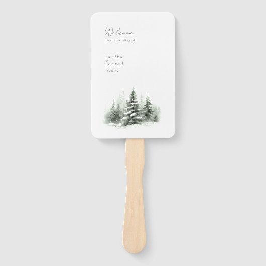 Éventail Programme de mariage rustique d'hiver Forest Green (Devant)