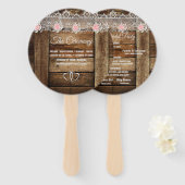 Éventail Programme de mariage rustique en bois et dentelle (Devant et derrière)