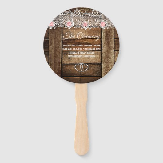 Éventail Programme de mariage rustique en bois et dentelle (Devant)