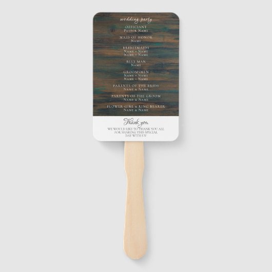 Éventail Programme de mariage rustique en bois foncé (Dos)