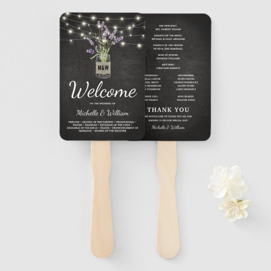 Éventail Programme de mariage rustique en pot de fleurs de (Devant et derrière)