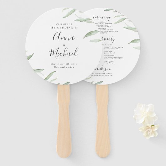 Éventail Programme de mariage rustique et verdoyant minimal (Devant et derrière)