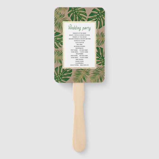 Éventail Programme de mariage rustique feuille tropical ver (Dos)