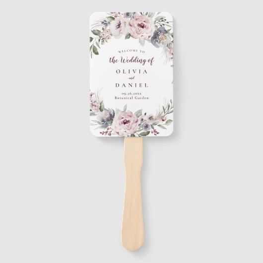 Éventail Programme de mariage rustique floral bohème rose p (Devant)