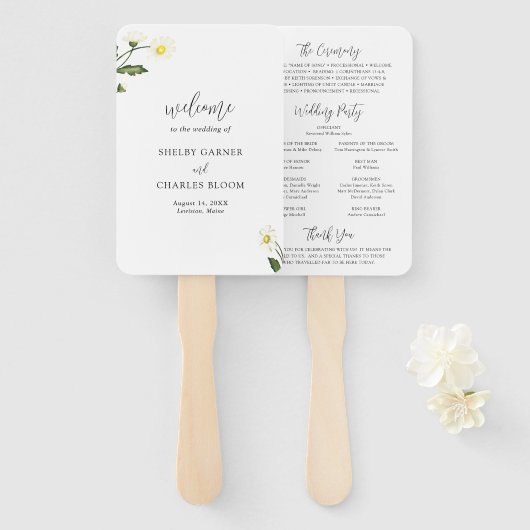 Éventail Programme de mariage rustique floral Marguerite bl (Devant et derrière)