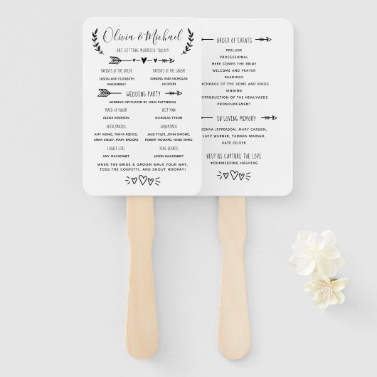 Éventail Programme de mariage rustique Ordre des événements (Devant et derrière)