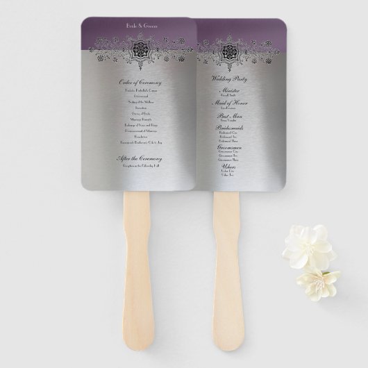 Éventail Programme de mariage Silver Purple (Devant et derrière)